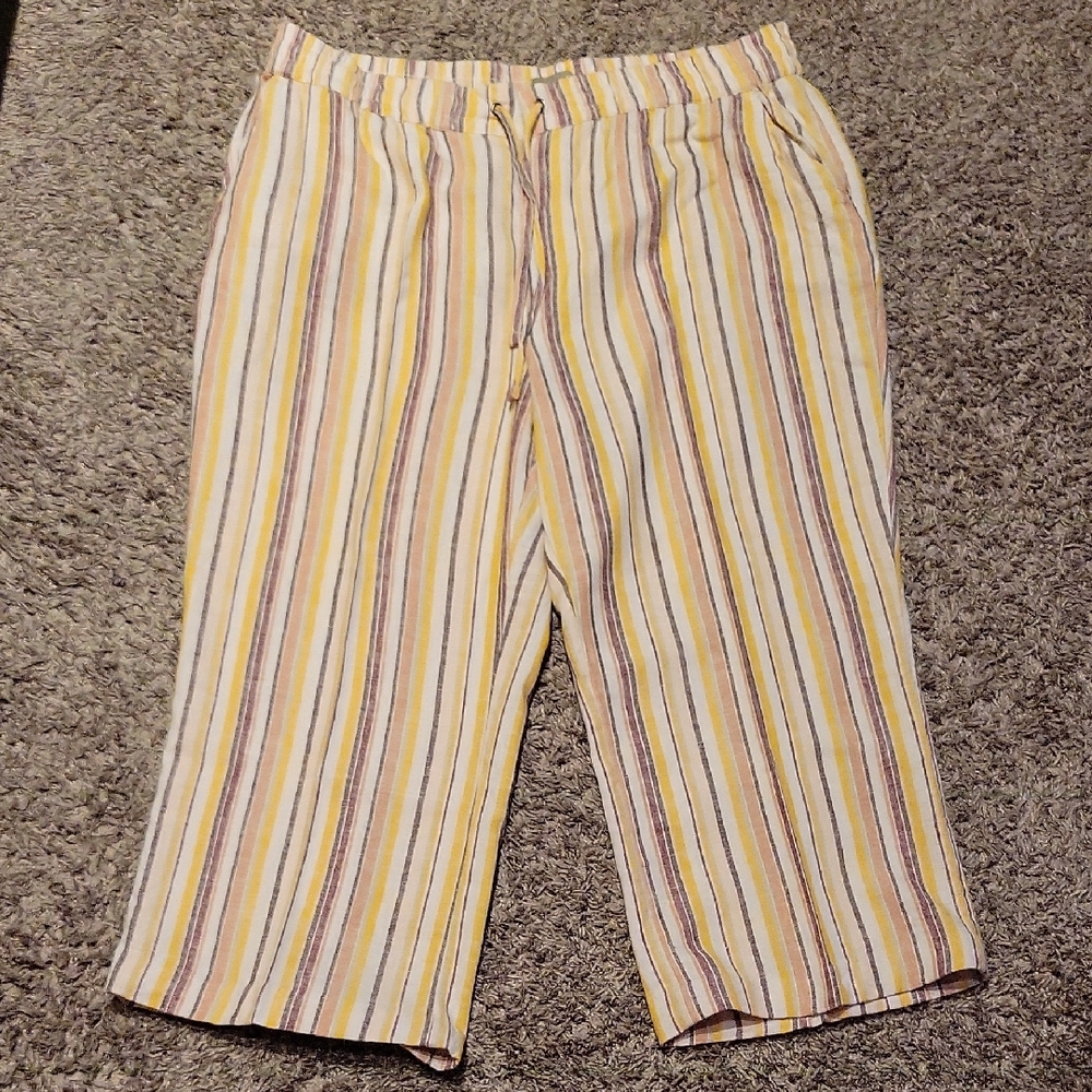 Naturals d&co Linen Striped Pant Pullon Drawstring Neutrals Wide Leg 1XP Petite